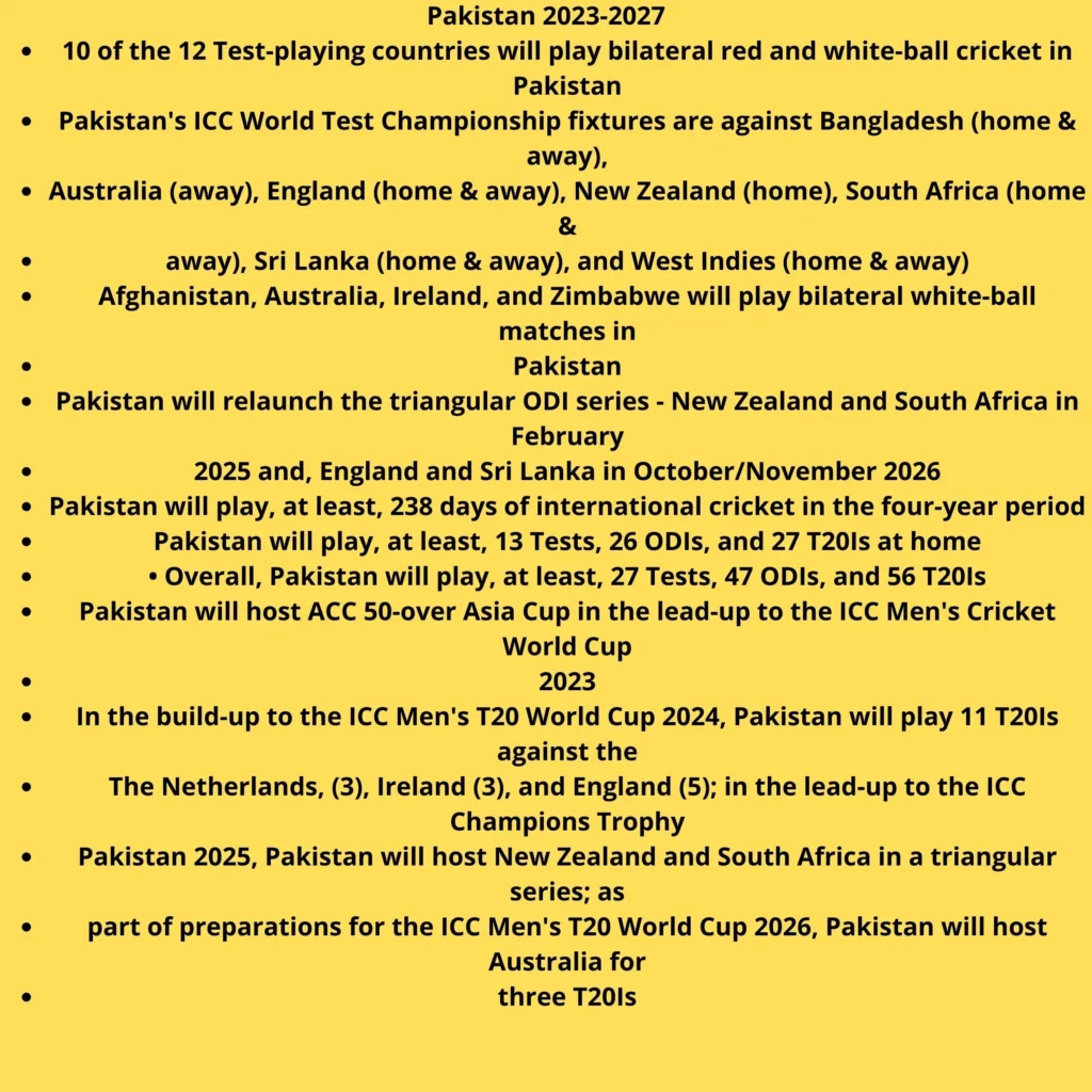 Pakistan cricket future tour program